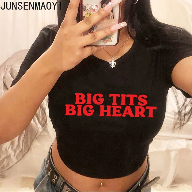 Big Tits Big Heart Print Pattern New Summer Short Sleeve O Neck