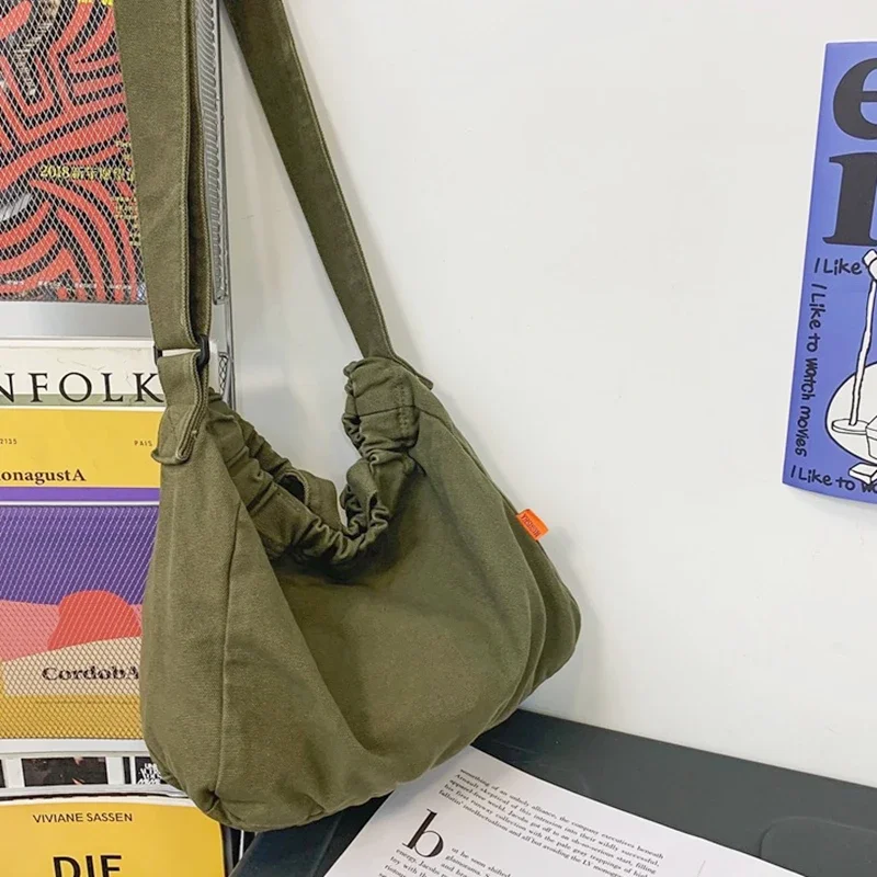 

Подростковая модная мягкая холщовая текстильная сумка Хобо через плечо с боковой лямкой в эстетике Y2K тканевая школьная сумка-кошелек среднего размера