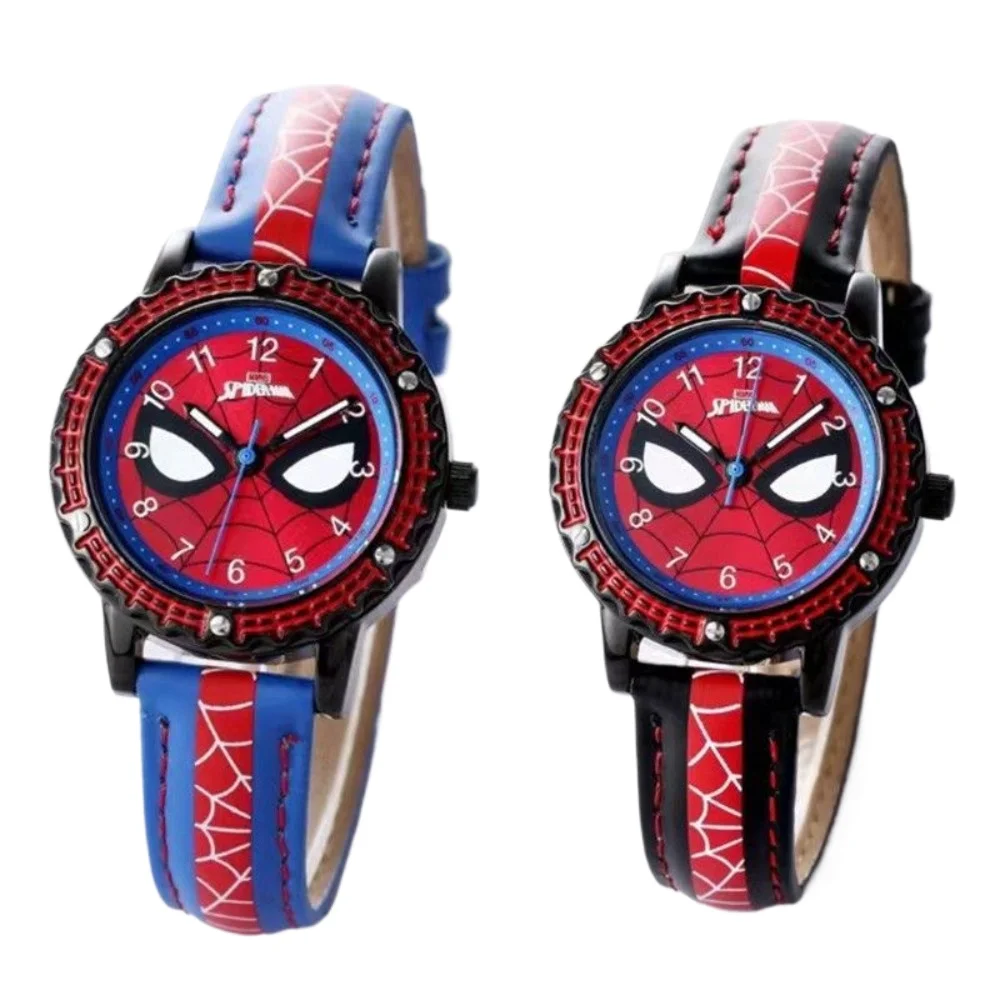 

New Disney Marvel Cartoon Avengers Spider-Man Children's Watch Boys Toy Leather Quartz Waterproof Children's Watch Clock Gift