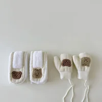 Winter Baby Gloves Scarf 2Pcs Thicken Bear Bunny Kids Neck Warmer Mittens Set Children Cross Scarves Gloves for Girls Boys 2-6Y 6