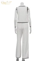 Clacive Summer Loose White Cotton 2 Piece Sets Woman Outfit 2025 Fashion Sleeveless Tank Top With High Waist Slit Wide Pants Set - Image 6