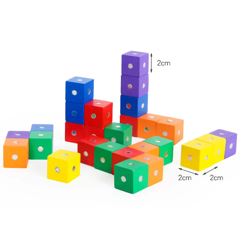 3D Wooden Magnetic Colorful Cube Blocks Puzzle Educational Construction Sensory Toy Montessori Intelligence Math Kid Boy Girl