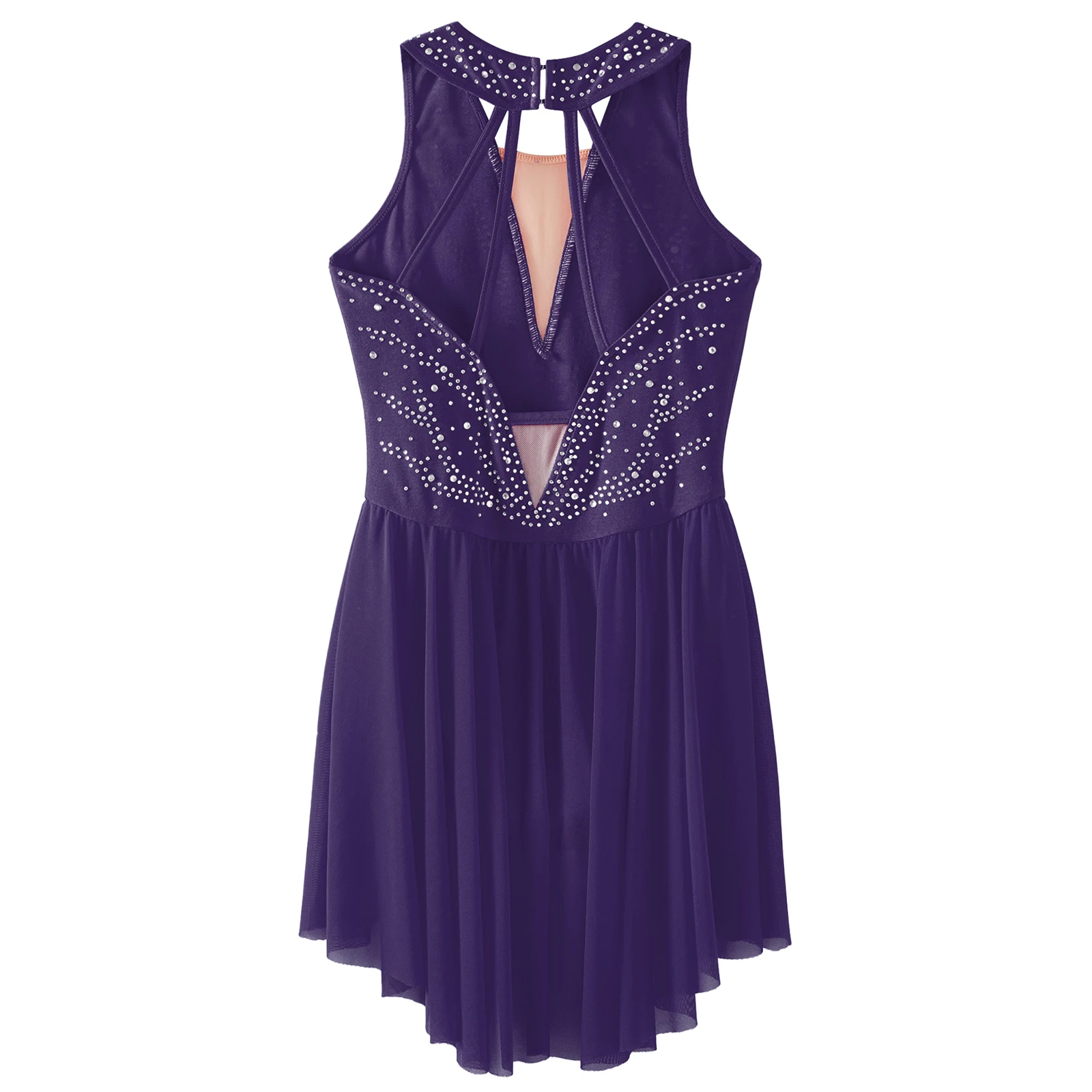 Kinder Mädchen ärmellose Strass Eiskunstlauf Trikot Kleid moderne lyrische Tanz Ballett rhythmische Gymnastik Tanz kleidung – Detail 14