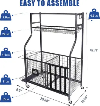 Garage Sports Equipment Organizer Ball Storage Garage Large Capacity Sports Organizer for Garage with Hooks and Baskets 5
