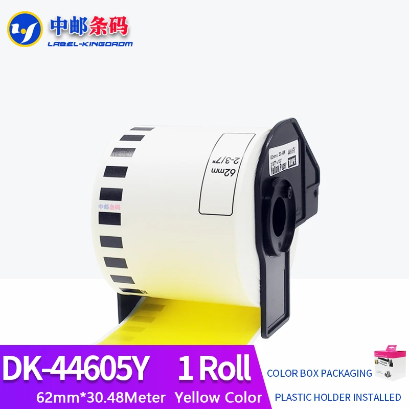 

1 Rolls Generic Brother DK-44605 Labels 62mm*30.48M Yellow Color Compatible for QL-570/700 All Come With Plastic Holder