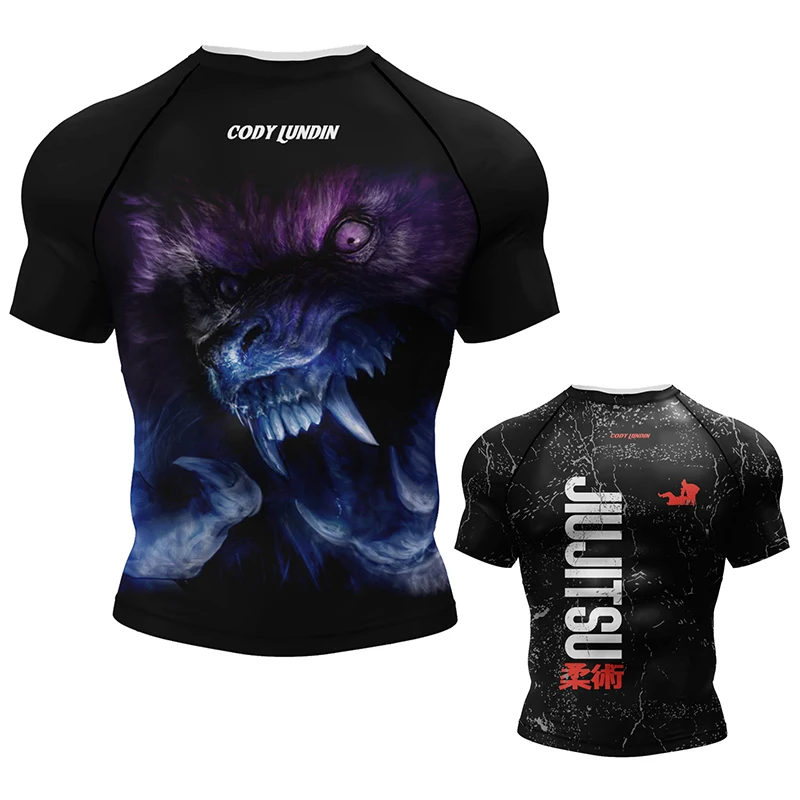 Sports BJJ Boxing MMA T-shirt Short Sleeve Rashguard Men MMA Shirts 3D Kickboxing Rash Guard Compression Gym Clothing sports apparel mens t shirt