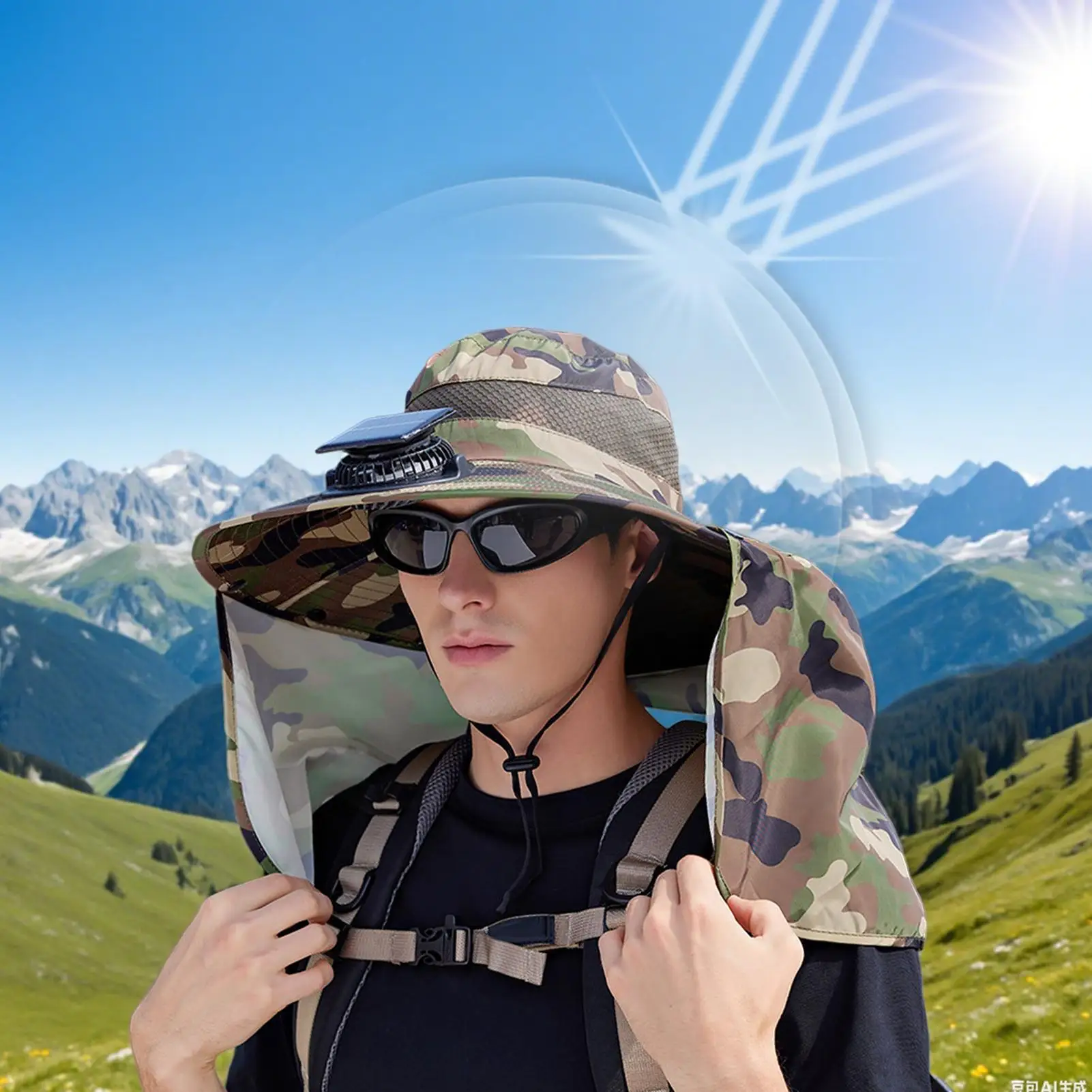 1pcs Solar-Powered Outdoor Cooling Fan Hat With Adjustable Brim - UV Protection Sun Cap For Fishing, Hiking & camping Travel