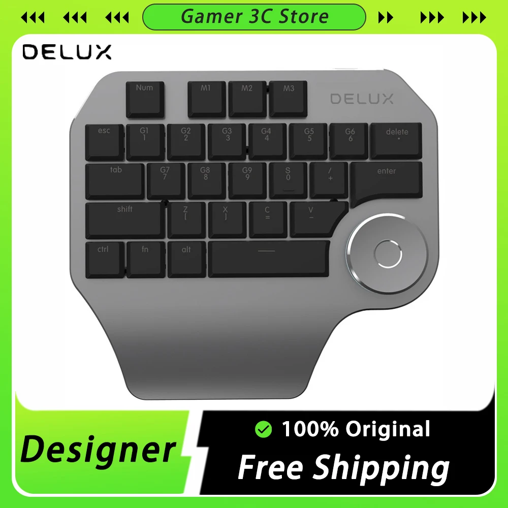 

Delux Designer Mechanical Keyboard Smart Knob Custom Special One Handed Keyboard For Computer Painting Photoshop Cad Office Gift