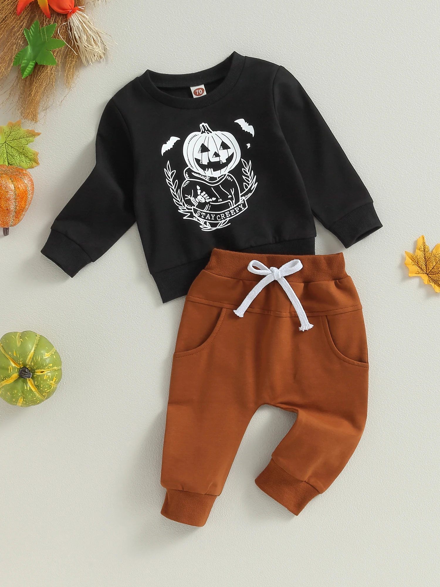 

Adorable Halloween Costume for Baby Boys Long Sleeve Pumpkin Sweatshirt and Pants Set