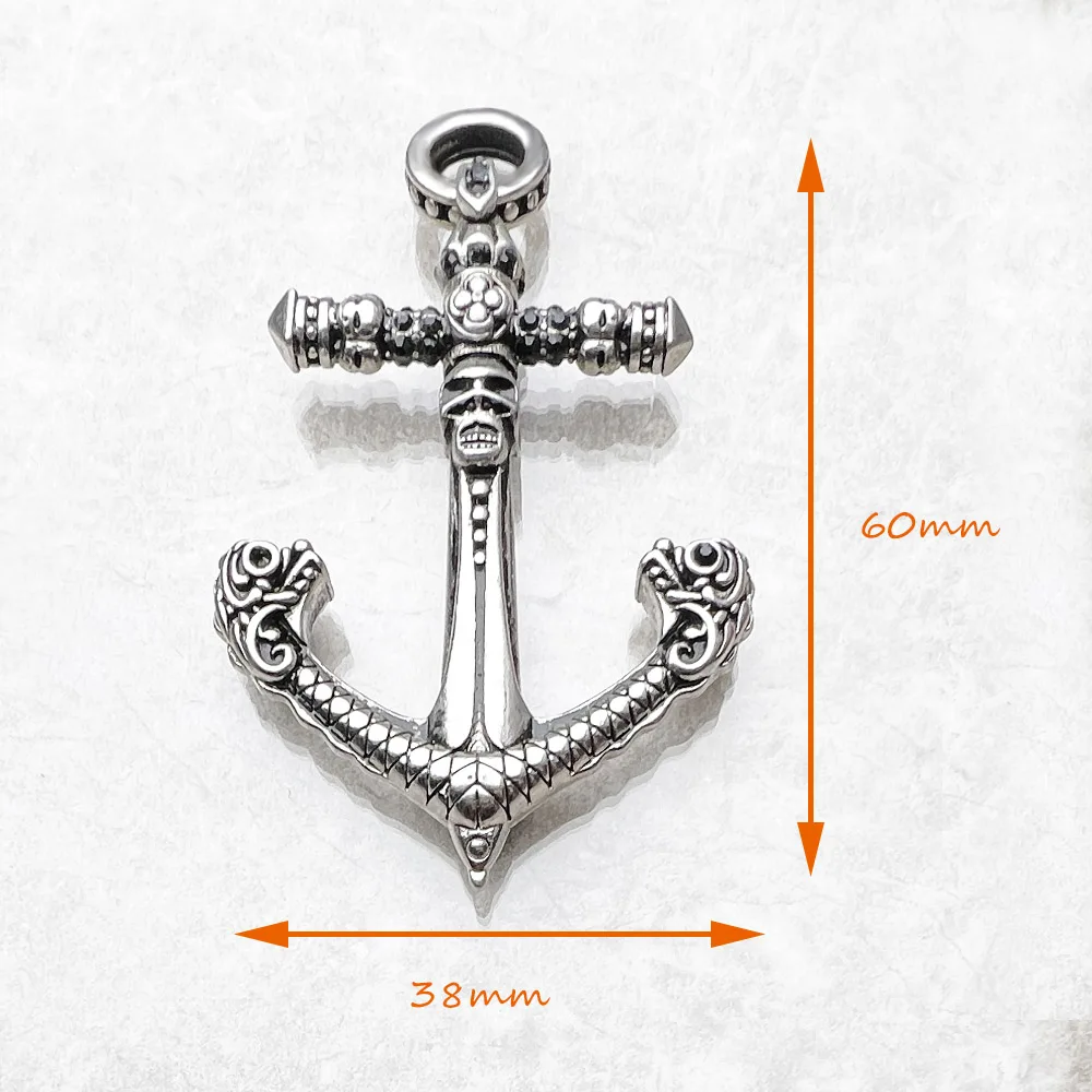 Silver Pendant Necklace Skull Anchor Fashion Punk 925 Sterling Silver Accessories Gift for Woman Men