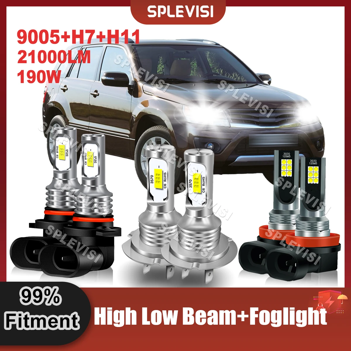 

6000K Auto Lamp LED 9005+H7 High Low Beam H11 Foglamp Compatible For Suzuki Grand Vitara 2006 2007 2008 2009 2010 2011 2012 2013