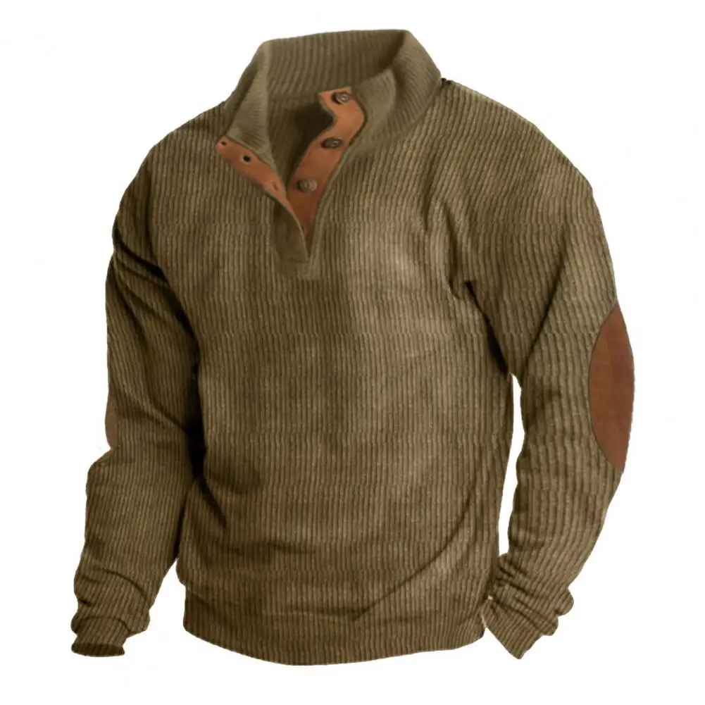 

Classic Patchwork Sweater Stand-up Collar Button Casual Pullover Sweatshirt Versatile Breathable Autumn Stitching Sweatshirt