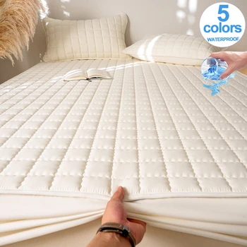 Housse de matelas imperméable de haute qualité-protecteur de matelas hypoallergénique antimicrobien, drap-housse silencieux, couleur unie 1