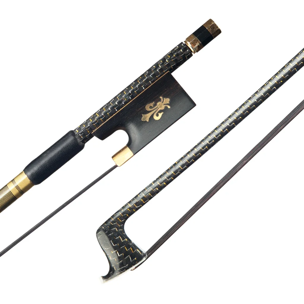 

Бант для скрипки 4/4 размера, бант из углеродного волокна, золотой Шелковый плетеный с эбеновым покрытием, конский волос лягушки для скрипки 4/4, хорошо сбалансированный