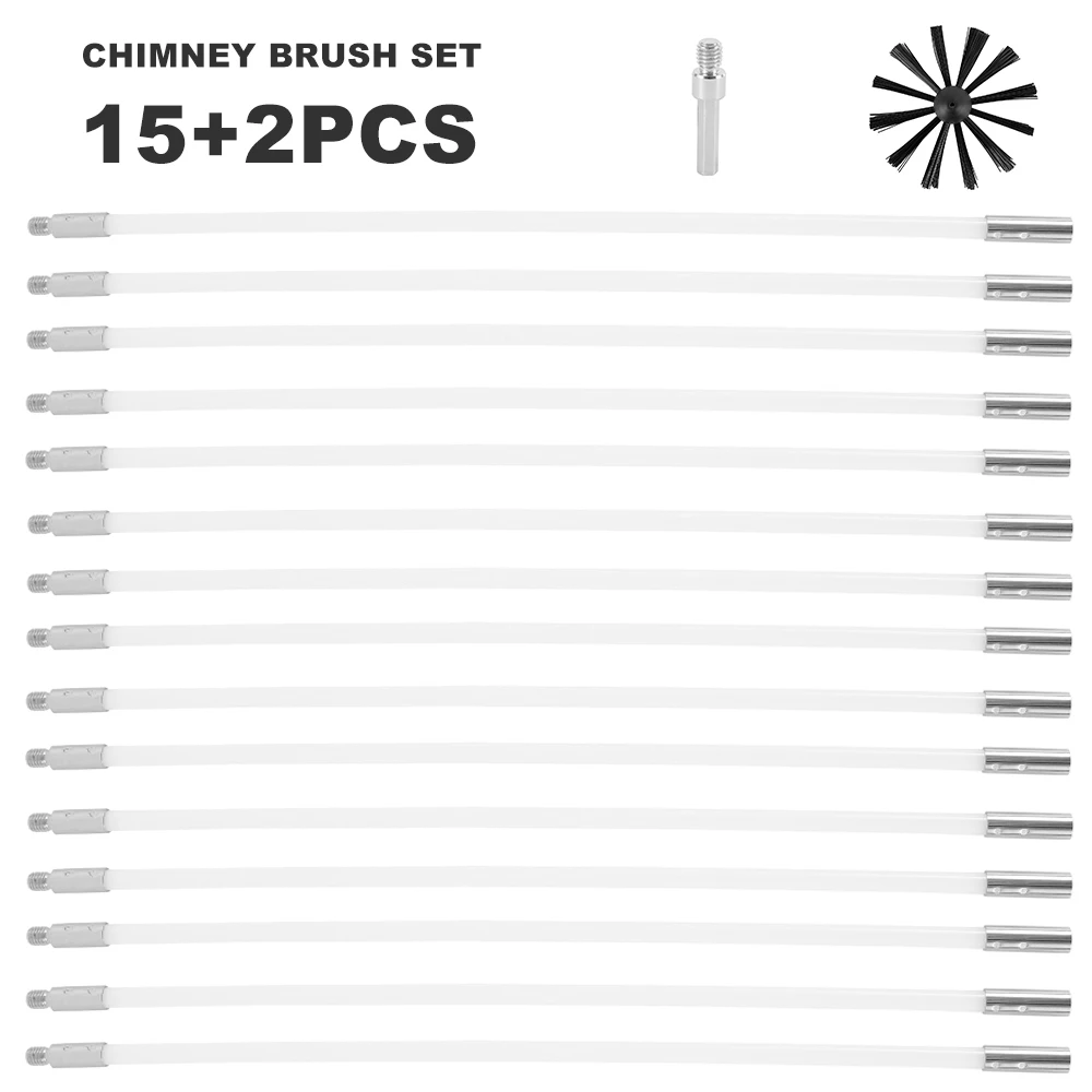 12/17pcs Chimney Brush Set Household Industrial Boiler Dryer Cleaning Tool Rotary Sweep System Fireplace Clean Kit |