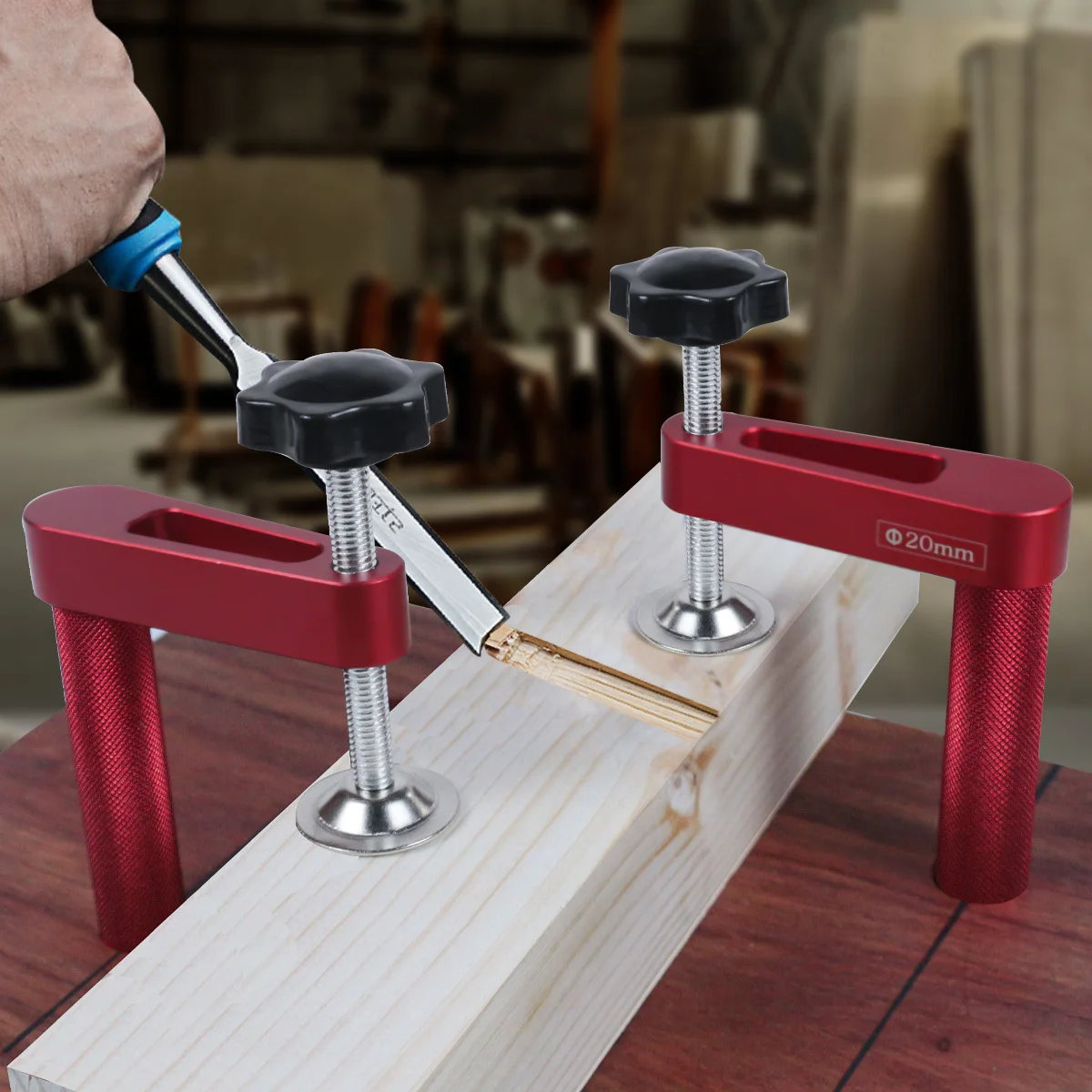 Woodworking Clamp 1pc/2pcs Dog Hole Clamp 19mm / 20mm Woodworking Bench Stop Bench Dog Clamp Aluminum Alloy Desktop Fixed Clip-Hold Down Clamps