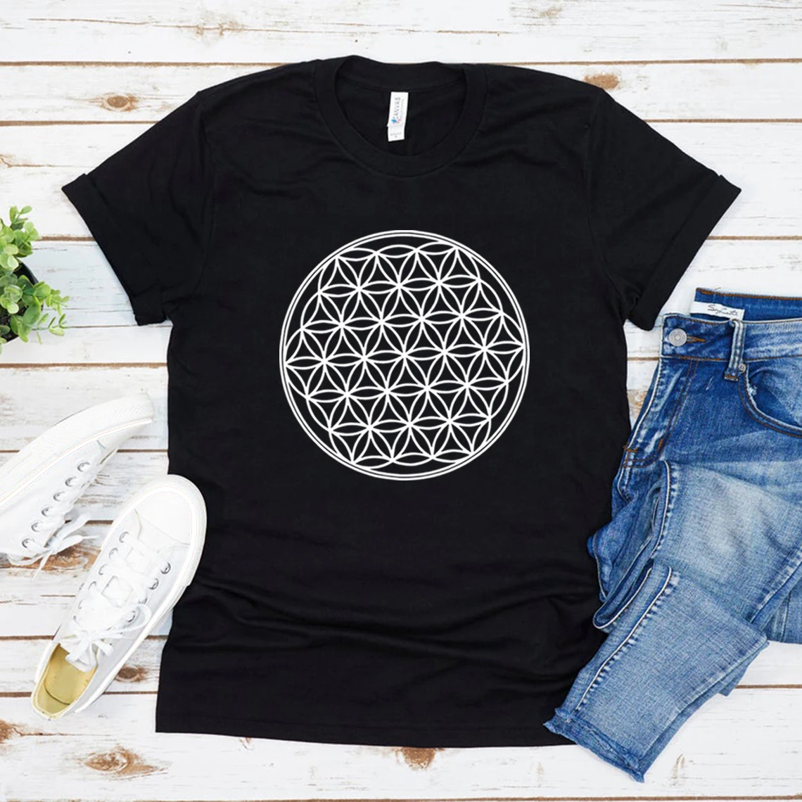 Seed of Life T-Shirt Blume des Lebens T-Shirt Blumen-T-Shirt Unisex-T-Shirt Kurzarm Grafik-T-Shirts Männer Frauen Casual Tops T-Shirt