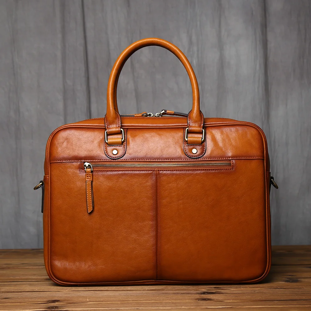 NZPJ Men's Vintage Genuine Leather Briefcase Top Layer Cowhide Handbag Business Crossbody Computer Bag  Casual Crossbody Bag