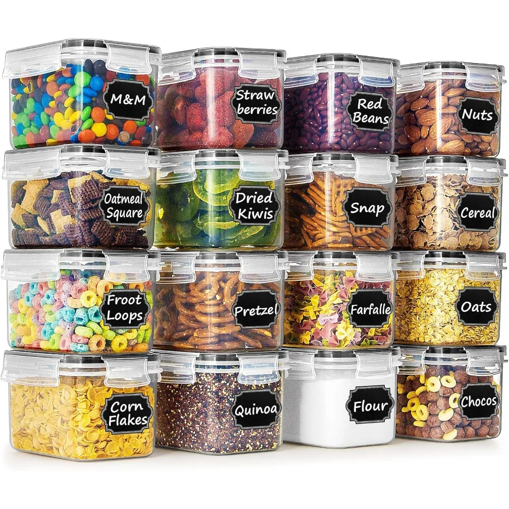 Wildone Cereal & Dry Food Storage Container Set of 16 [0.8L /3.38 Cups] for Sugar, Flour and Baking Supplies, Airtight Leak