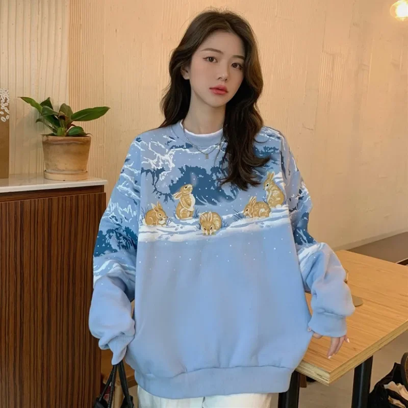 Autumn Women's Vintage Loose Cartoon Printed Sweatshirt Japanese Harajuku Ulzzang Sweatshirts Female Korean Tops Sweats Pullover