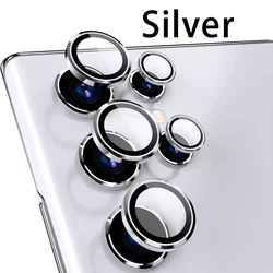 Premium Camera Lens Ring Glass Case with Screen Protector - Metal Lens Cover - Samsung S25 Ultra (Silver)
