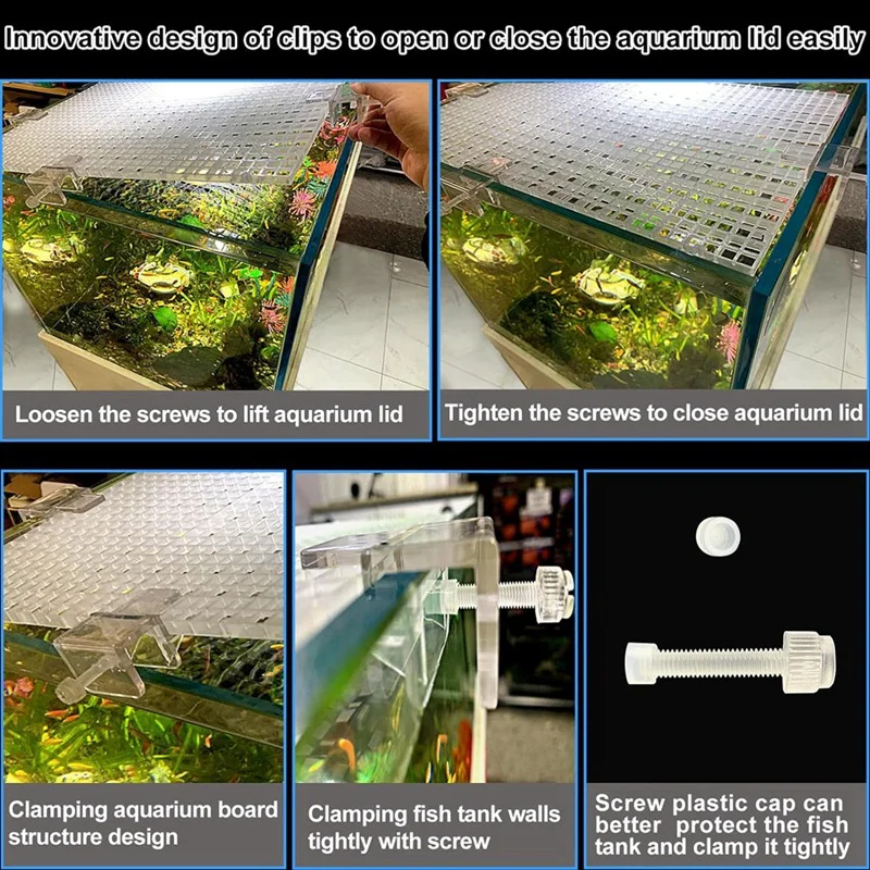 Aquarium Lid Hood Fish Tank Top Cover Terrarium Lid Plastic Grid Panel Egg Crate Grate 6 Aquarium Cover Board Clip 4