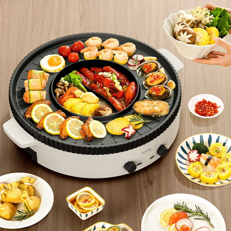220V Non-stick Electric Grill Household Electric Hot Pot Multi Cooker Machine 5L Bbq Grill Barbecue Maker Machine 2