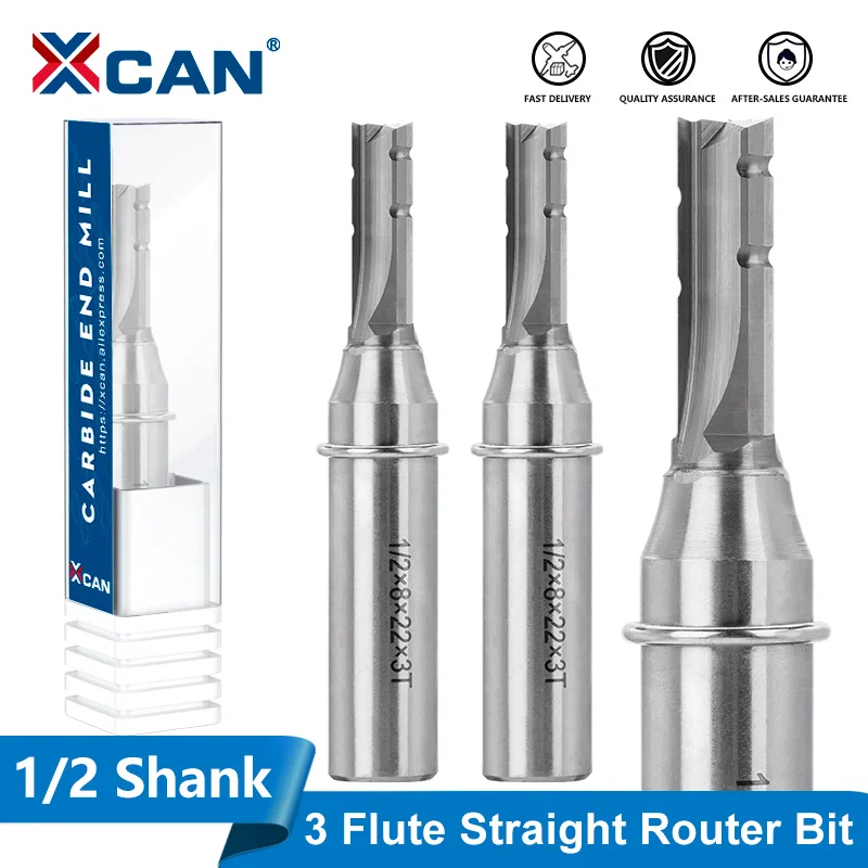 XCAN Milling Cutter 1/2 Shank 3 Flute TCT Straight Router Bit for MDF Plywood Chipboard Wood Slot Cutter Carbide End Mill