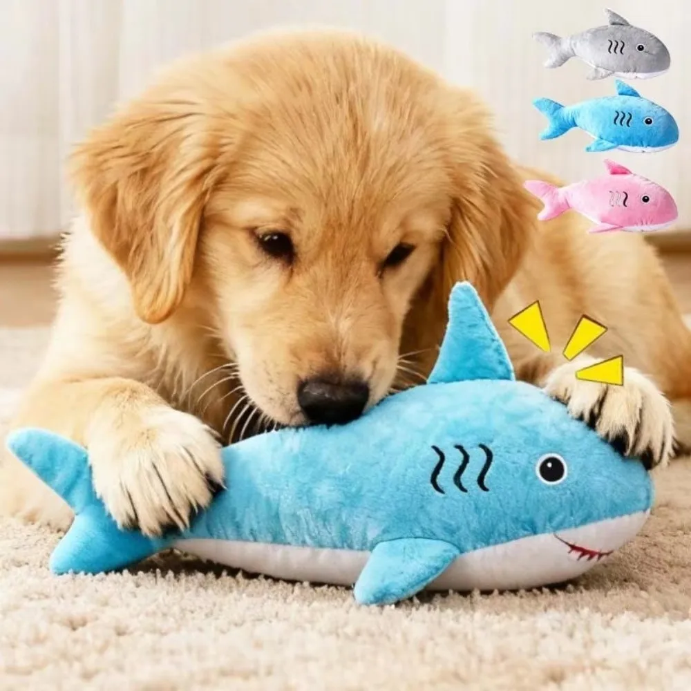 Simulated Shark Squeaky Dog Toy Bite-resistant Cartoon Sound-making Plush Toy Portable Soft Cleaning Tooth Chew Toy