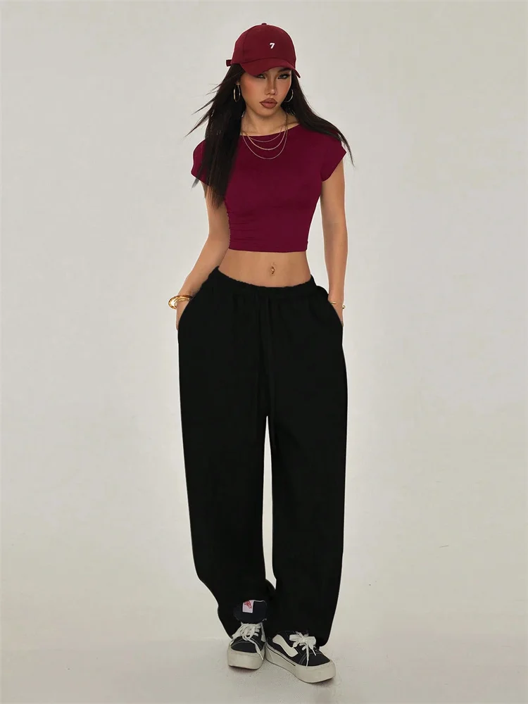 Sexy Backless Short Sleeve T Shirt Women Summer Grunge Y2K Clothes High Street Style Plain Black Crop Tee Top Streetwear 2024 4
