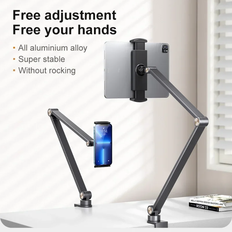 Sturdy Desktop Tablet Stand for 4-12.9 Inch Devices with Adjustable Aluminum Arm and 360 Degree Rotation Ipad Holder pu leather wallet stand tablet shell with pen slot for ipad 9 7 inch 2018 9 7 inch 2017 air 2 air dark blue