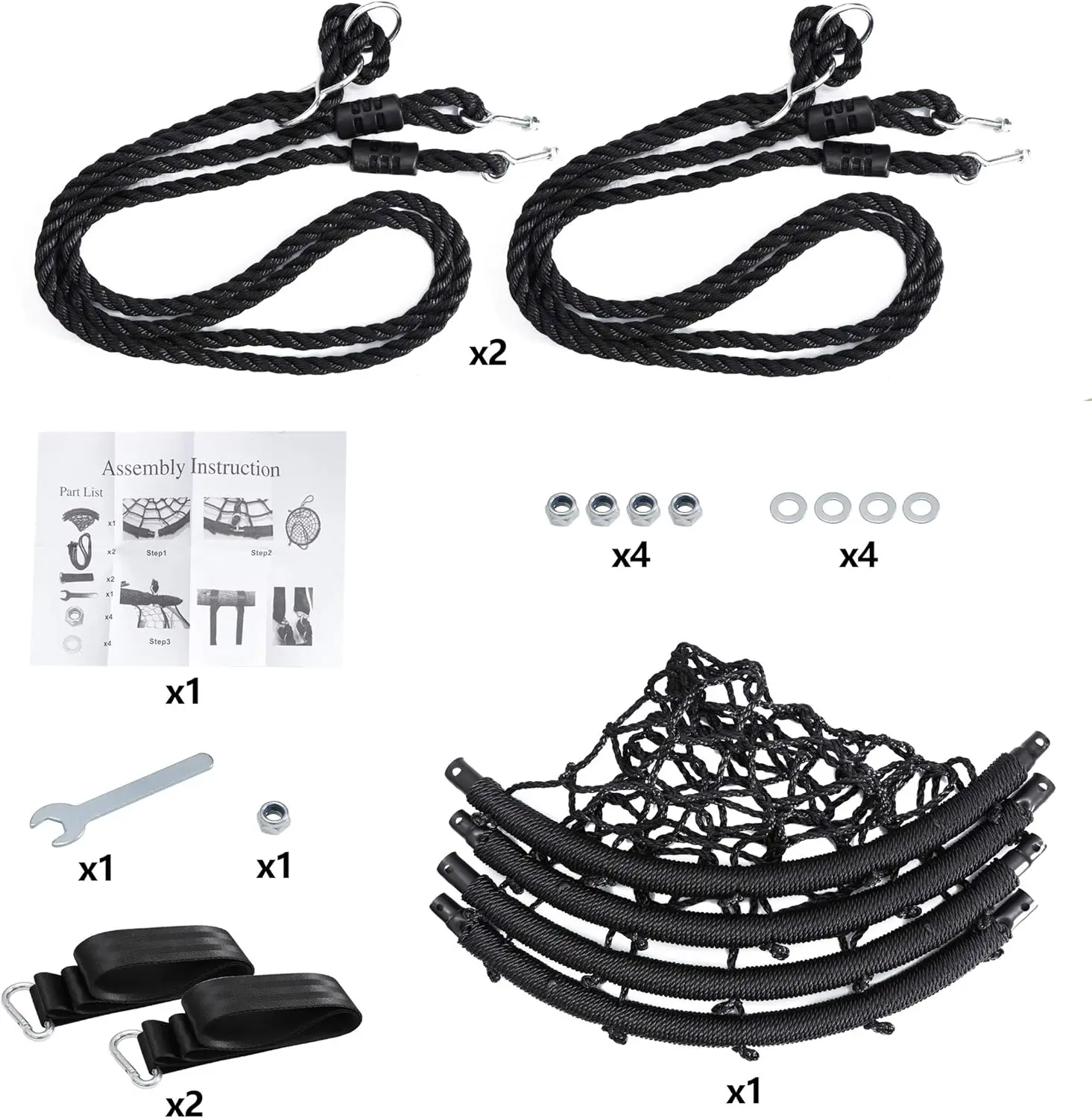 40'' Spider Web Tree Swing Round Net Swing Platform Rope Swing Set for Kids Adult, 71" Detachable Nylon Rope with Swivel 4
