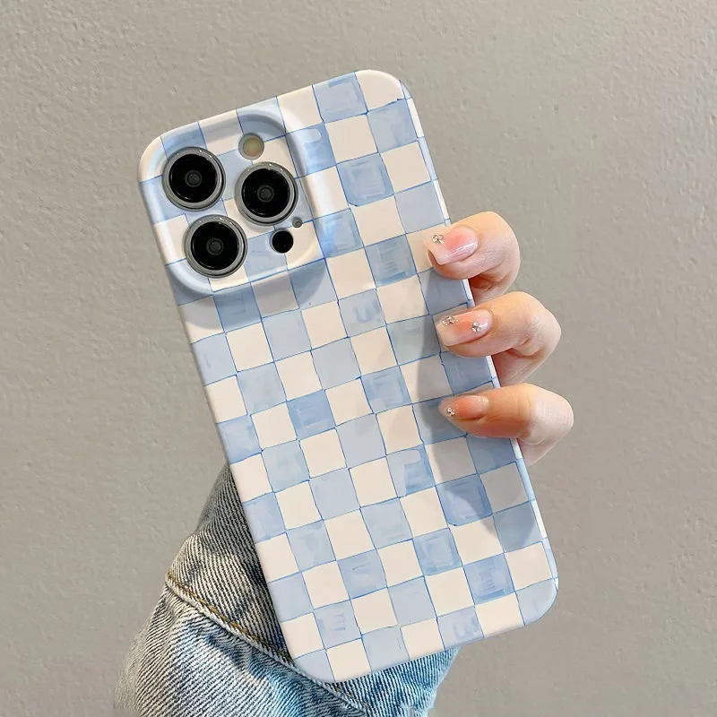 Grid Pattern Hard PC Phone Case - Durable Protective Cover