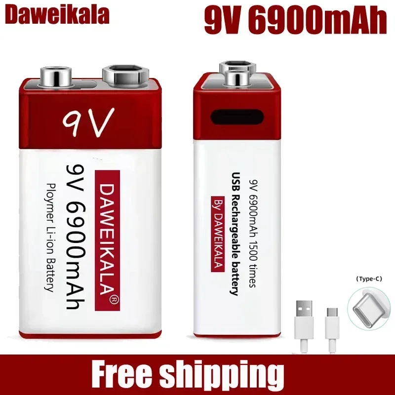 9V USB rechargeable Li-Ion battery 9V 6900mAh suitable for camera and other series of electronic products USB line rechargeable lithium batteries