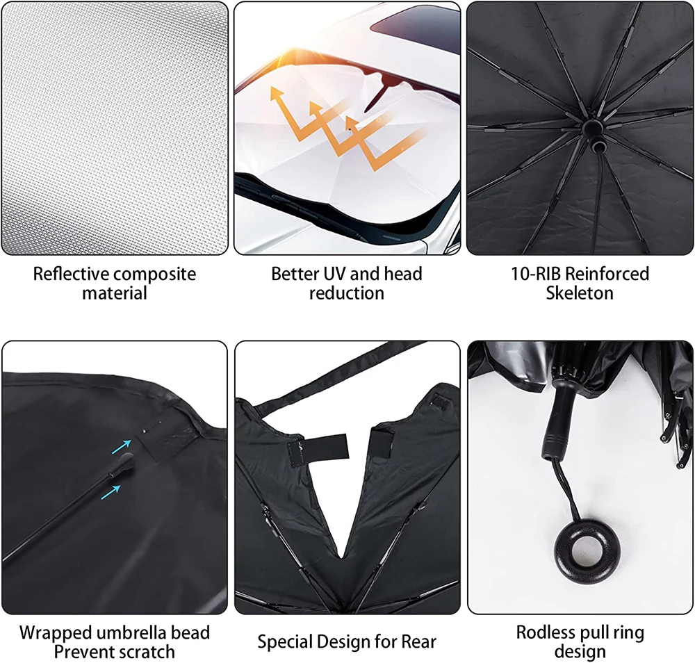 자동차 앞 유리 차양 우산, UV 반사, 접이식 앞 유리 바이저, 여름 차양 보호대 파라솔, 대부분의 차량에 적합