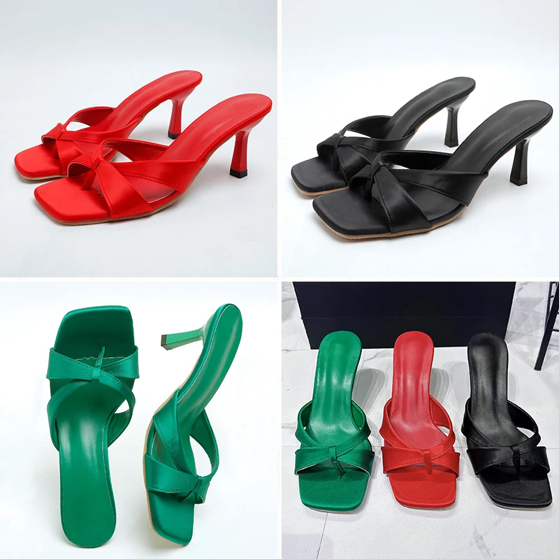 Woman Heels Slippers Sexy Elegant High Heel Shoes Outdoor Casual Pumps Open Toe Ladies Mules Women Shoes Green Red Women Sandals