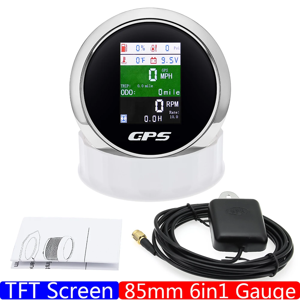 85MM GPS Snelheidsmeter, Boot GPS Snelheidsmeters Digitale Snelheidsmeter Kilometerteller Marine MPH Snelheidsmeter met GPS Antenne voor 9 tot V Boot Jacht Auto Motor (910-00269