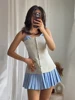 Patchwork Contrast Color Pleated Mini Dress Women Chic Strap Sleeveless Backless Single Breasted Dresses 2025 Spring Lady Robe 1