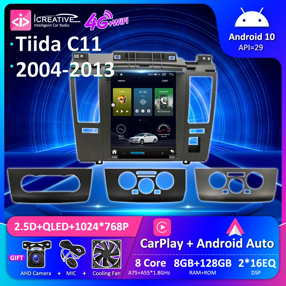 Icreative android 10.0 tesla estilo rádio para nissan tiida c11 2004 ...