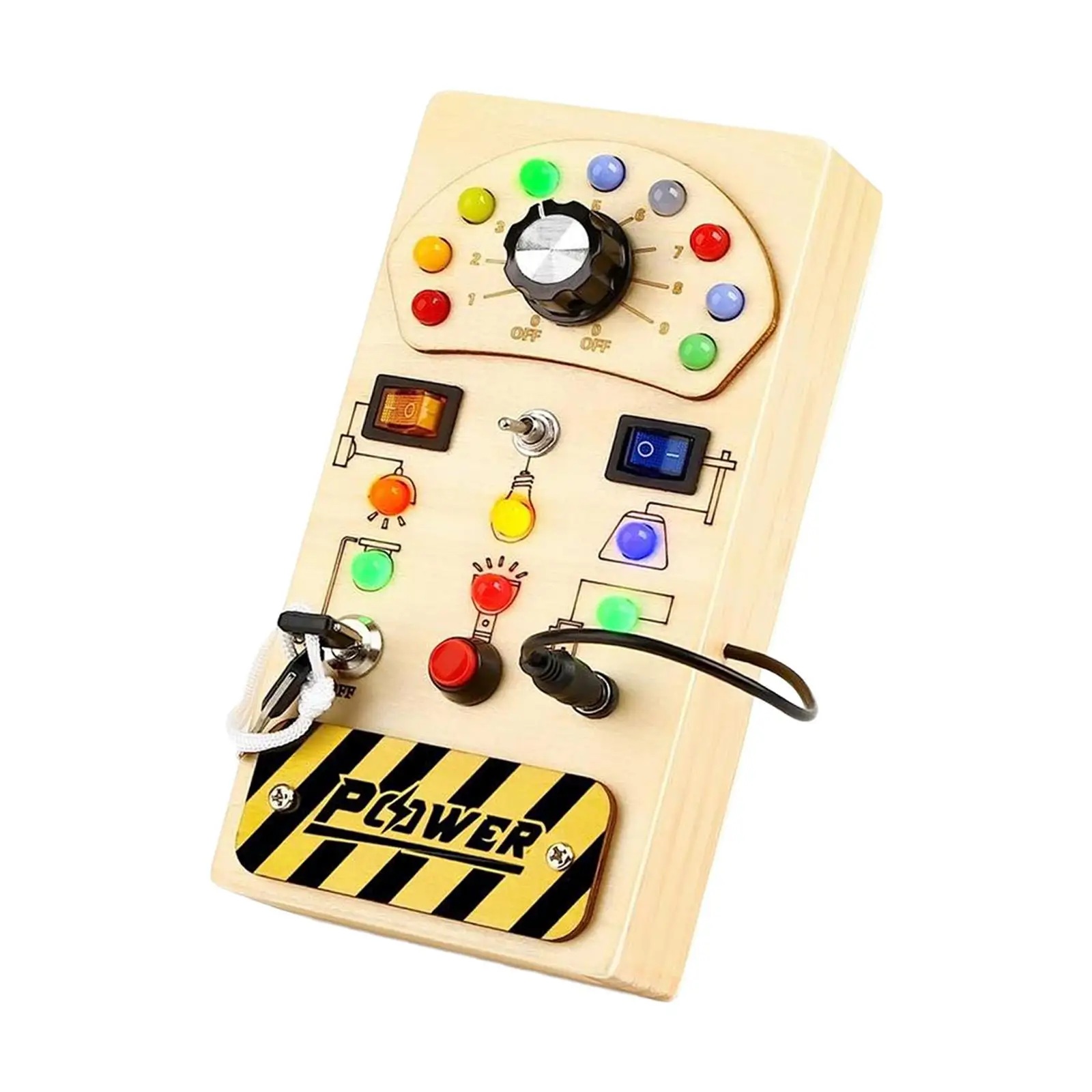 

LED Busy Board Cognition Game Wooden Control Panel Wooden Sensory Board Button Switch for Children Preschool Boys Girls Toddlers