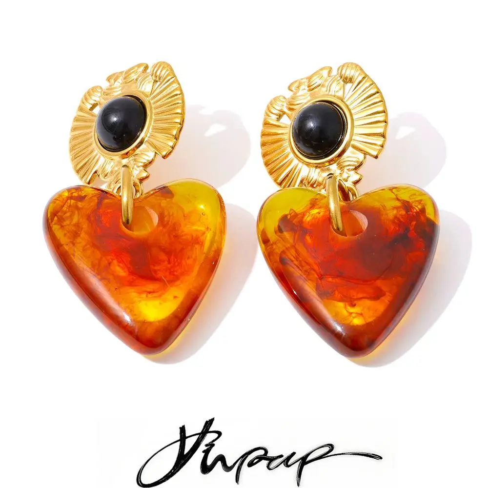 Yhpup Fashion Amber Resin Jewelry Stainless Steel trendy