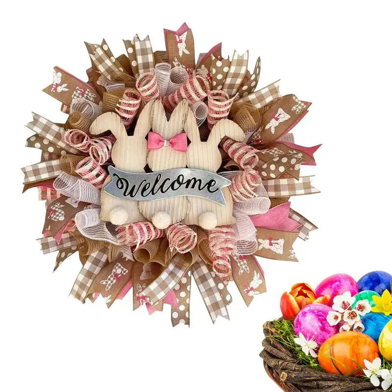 

Пасхальный венок в виде кролика, искусственная Пасхальная гирлянда, Пасхальный венок с кроликами и лентами, праздничное украшение 11,8 дюйма, приветственный венок
