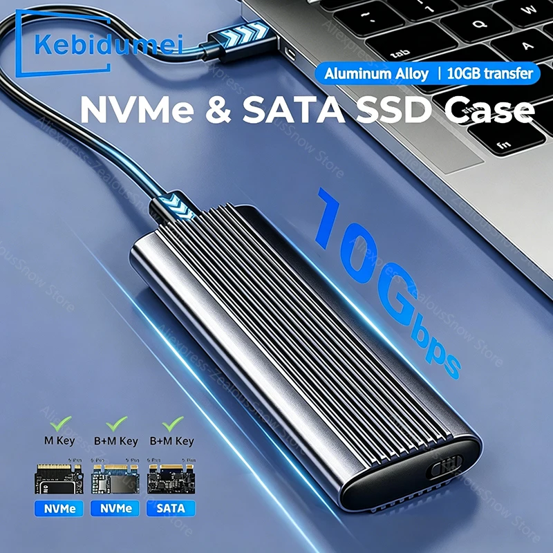 M.2 SSD 인클로저 NVMe SATA 알루미늄 듀얼 프로토콜 SSD 케이스 10Gbps USB3.1 PCI-E 솔리드 스테이트 드라이브 박스 툴리스 노트북 컴퓨터용