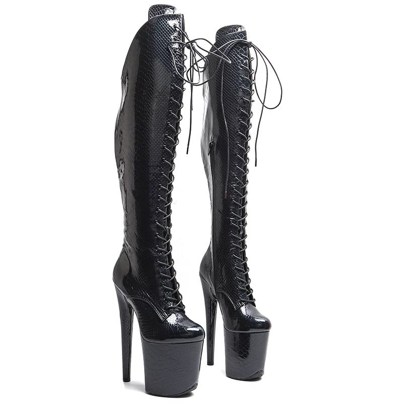 

Leecabe 20CM/8inches Snake PU Pole dancing shoes High Heel platform Boots closed toe Pole Dance boots