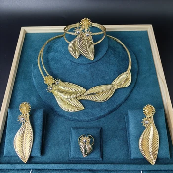 Gold Plated Jewelry Set Women Party Jewelry Gift Luxury Pendant Large Earrings Ring Dubai Wedding