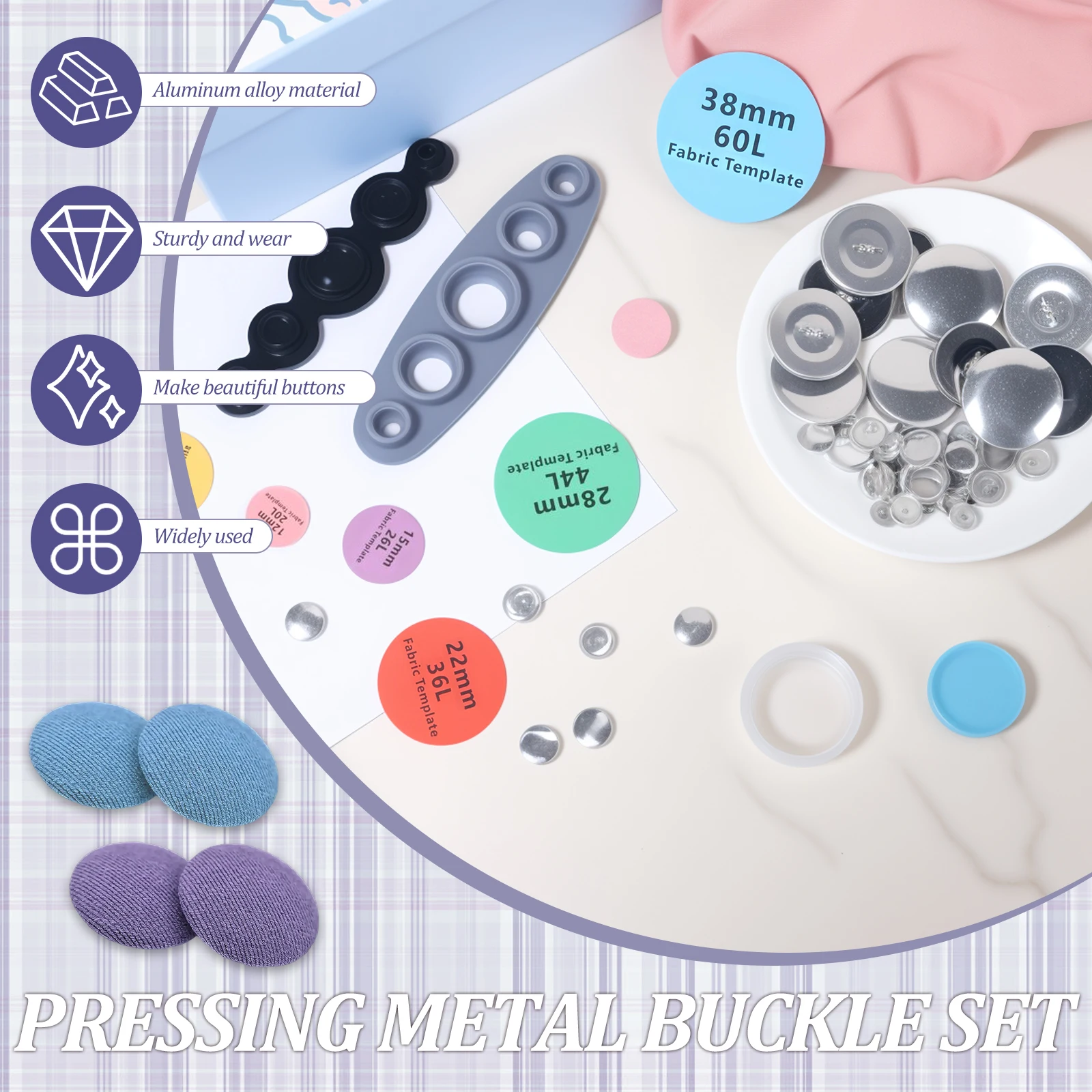 100/120Pcs Cover Button Kit 5/6 Size DIY Covered Buttons Fabric Cloth Cover Button with Fabric Cutting Template Sewing Tool