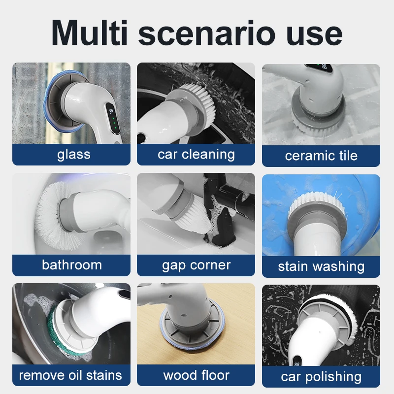 Electric Cleaning Brush 9-in-1 USB Electric Spin Cleaning Scrubber Cleaning Tools Parlour Kitchen Bathroom Cleaning Gadgets