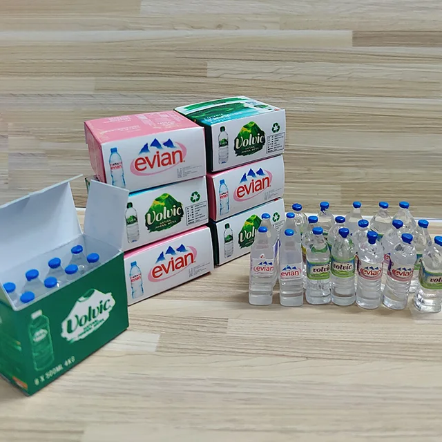 1:12 Dollhouse Miniature Simulation Mineral Water Bottle with Box Drink Model Miniaturas Play Kitchen Doll Supermarket Food Toy 3