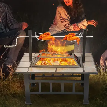 37 Inch Fire Pit Outdoor Patio Garden Camping Picnic Wood Burning Fire Pits Heating Large Steel BBQ Grill 2