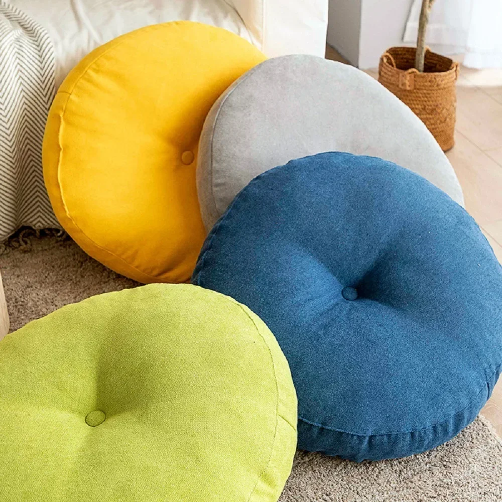 Floor Seat Cushion Thickened Meditation Chair Cushion Simple Japan Style Futon Round Cotton and Linen Tatami Balcony Cushions 방석